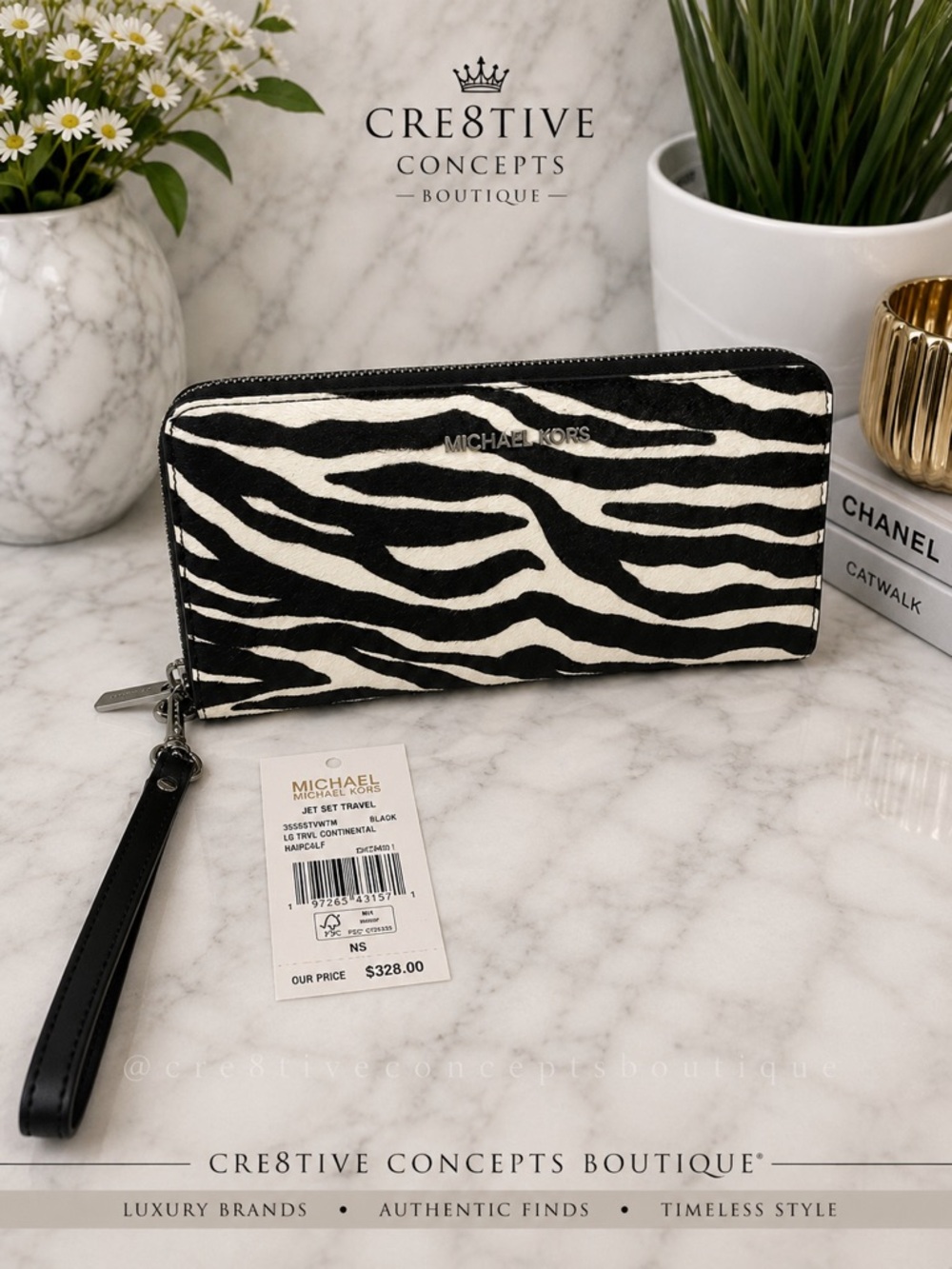 Michael Kors Jet Set Travel Zebra Print Calf Hair Continental Wallet